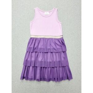 Hanna Andersson Dress Girls 120 6-7 Purple‎ Tiered Ruffle Skirt Sparkle Waist